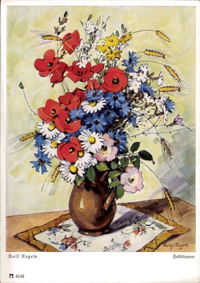 Artist Postcard Regele, R., Field flowers, bouquet
