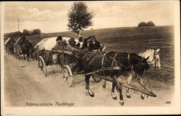 PC East Prussia, East Prussian refugees, horse carts, I. WK, Ostpreußenhilfe