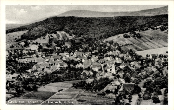 Postcard Holzen Allmannshofen in Swabia, aerial photograph