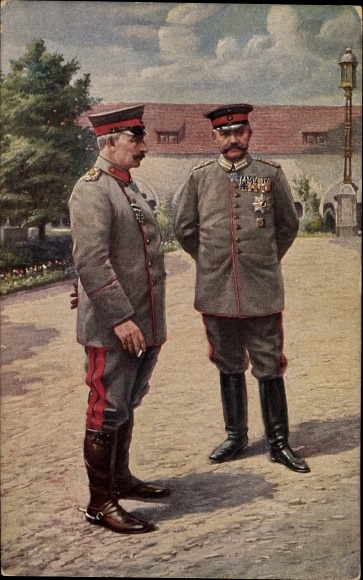 Postcard Kaiser Wilhelm II, Field Marshal Paul von Hindenburg, Posen Castle, 1915