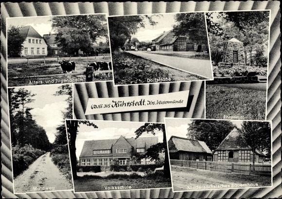 Postcard Kührstedt Geestland Lower Saxony, retirement and youth home, village street, elementary school