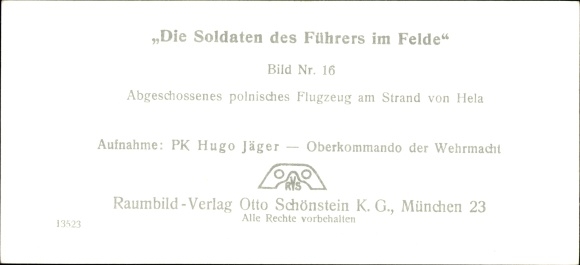 Stereo spatial image photo &quot;The soldiers of the Führer in the field&quot; No. 16, downed Polish plane, Hela