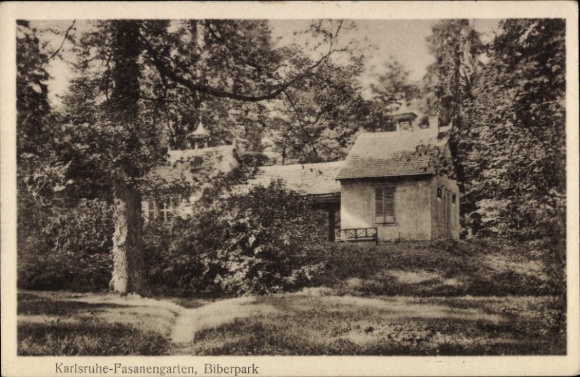 Ak Karlsruhe in Baden, Karlsruhe-Fasanengarten, Biberpark, Gebäude im Wald
