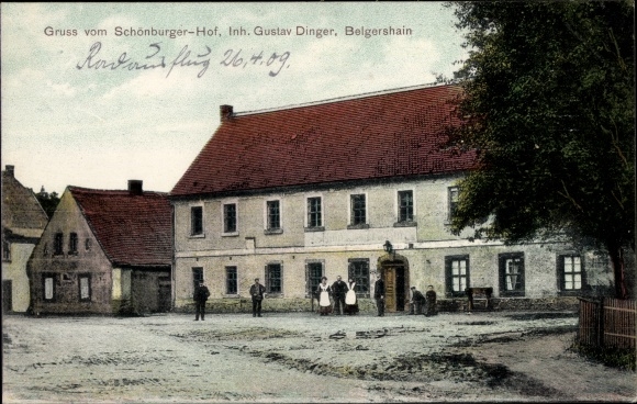 Ak Belgershain in Saksen, Gasthaus Schönburger Hof, eigenaar Gustav Dinger