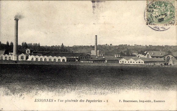 Ak Essonnes Essonne, Industrieansicht, Papierfabrik, rauchender Schornstein
