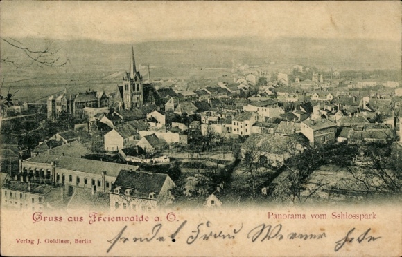 Postcard Bad Freienwalde an der Oder, Panorama, View from the Castle Park