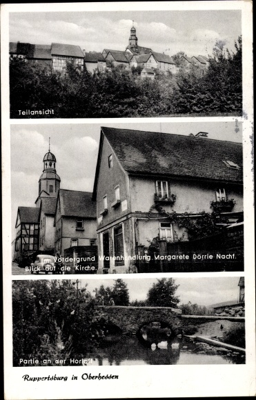PC Ruppertsburg Laubach in Hessen, goods store, church, partial view, Horloffpartie