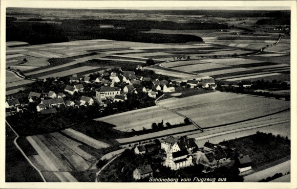 Postcard Schönebürg Schwendi in Upper Swabia, aerial photograph
