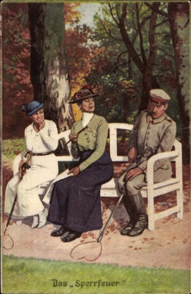 Postcard The barrage, soldier paints heart in the sand, watchdog, always professional, I. WW
