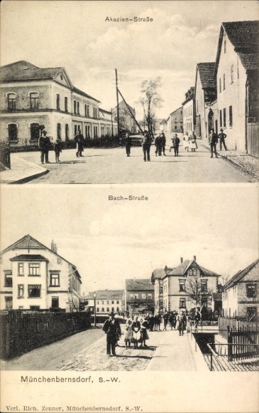 Postcard Münchenbernsdorf in Thuringia, Akazienstraße, Bachstraße