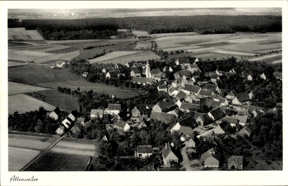 Postcard Attenweiler in Württemberg, aerial photograph
