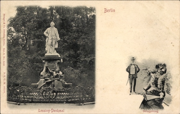 Postcard Berlin Tiergarten, Lessing Memorial, Statue of Lessing, Green Surroundings, Berlin Sights...
