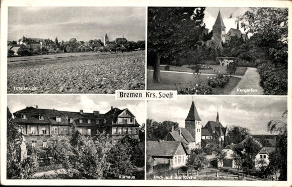 Postcard Bremen Ense in Sauerland, spa house, spa gardens, church
