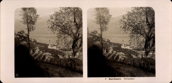 Stereofoto Gargnano Lago di Garda Lombardia, panorama