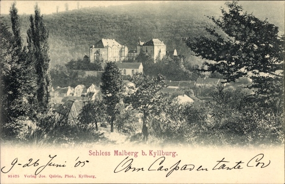 Ak Malberg in der Eifel, Blick auf den Ort und das Schloss