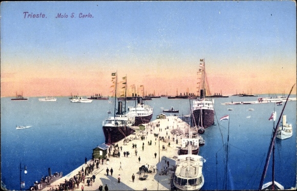 Ak Triest Trieste Friuli Venezia Giulia, Molo S. Carlo, Kuk Kriegsmarine Panzerschiff