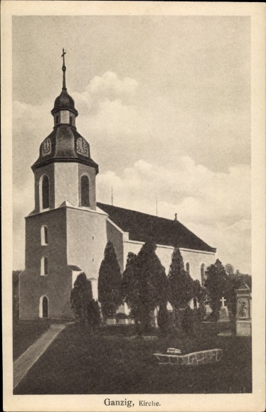 Ak Ganzig Liebschützberg Saksen, kerk, begraafplaats
