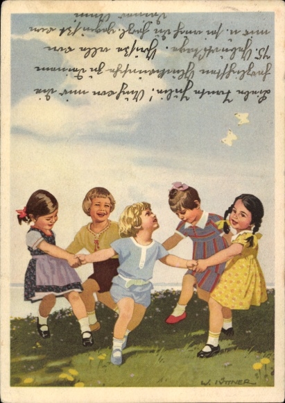 Artist Postcard Jüttner, W., Advertising Indanthren Textiles, Children Dancing
