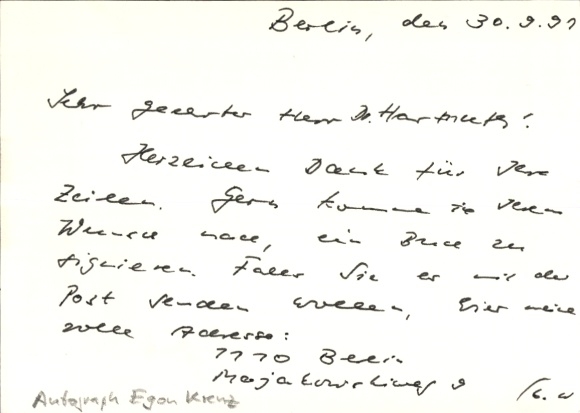Autograph politician Egon Krenz, autograph