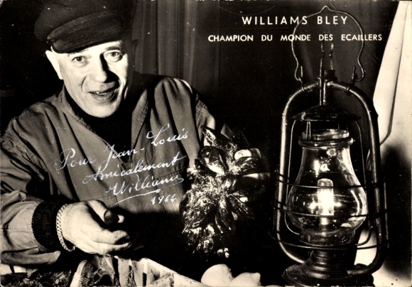 Ak Williams Bley, Weltmeister im Austernöffnen, Autogramm