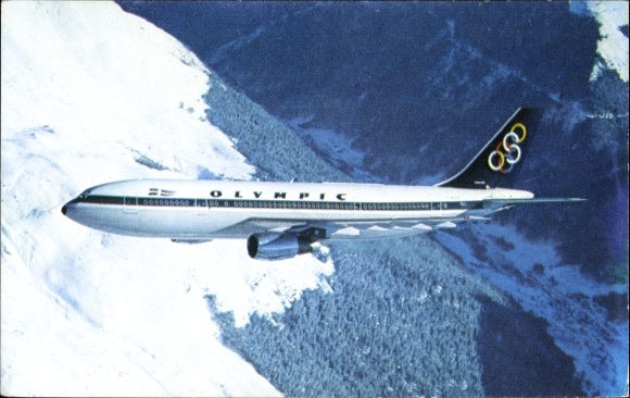 Postcard Greek passenger plane, Olympic Airways, Airbus A 300