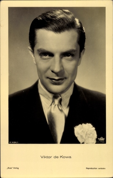 Postcard actor Viktor de Kowa, portrait, white carnation, Tobis Film, Ross A 1434 1