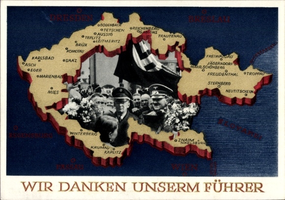 Postal stationery Postcard We thank our Führer, Sudetenland, Bohemia, Moravia, Hitler