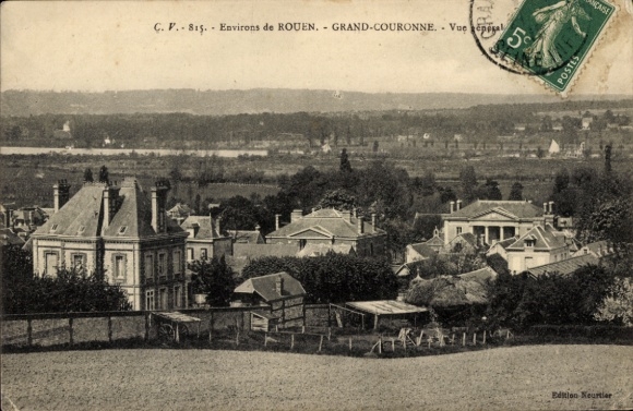 Postcard Rouen Seine Maritime, view of buildings, green landscape, historical architecture