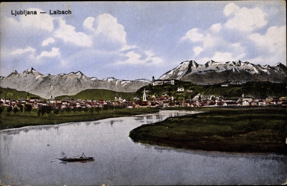 Postcard Ljubljana Laibach Slovenia, town view, mountains