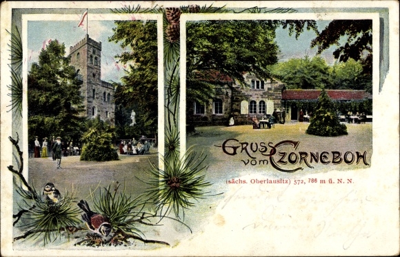 Ak Cunewalde in de wijk Bautzen, herberg, eigenaar Ernst Kalauch, uitkijktoren, Czorneboh