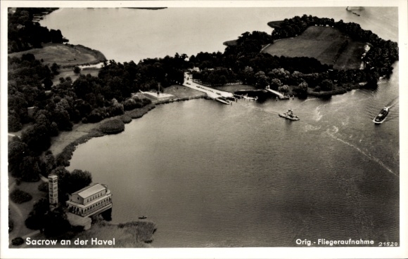 Postcard Sacrow Potsdam, Heilandskirche, aerial photograph