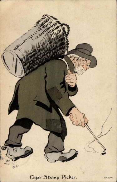 Künstler Ak Cigar Stump Picker, Mann mit Korb