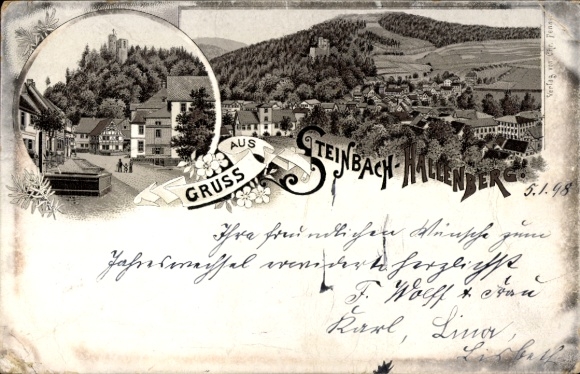 Chromo-Litho Steinbach Hallenberg in the Thuringian Forest, street section, panorama of the city