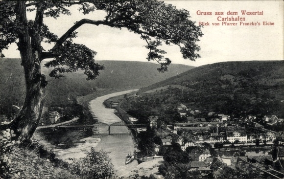 Postcard Bad Karlshafen on the Weser, view from Pastor Francke's Oak