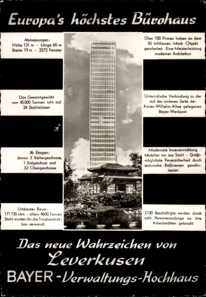 Postcard Leverkusen in North Rhine-Westphalia, Bayer administrative high-rise