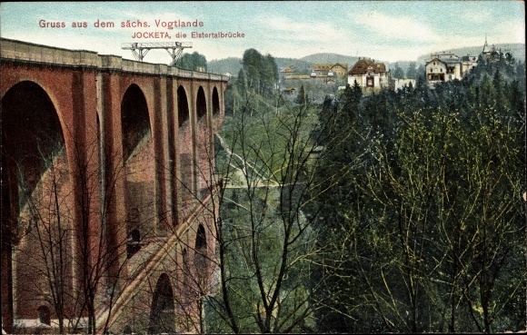 Ak Jocketa Pöhl sächsisches Vogtland, Partie an der Elstertalbrücke