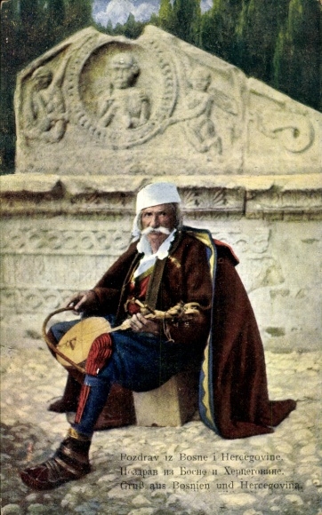 Postcard Bosnia Herzegovina, violinist, guslar, traditional costume