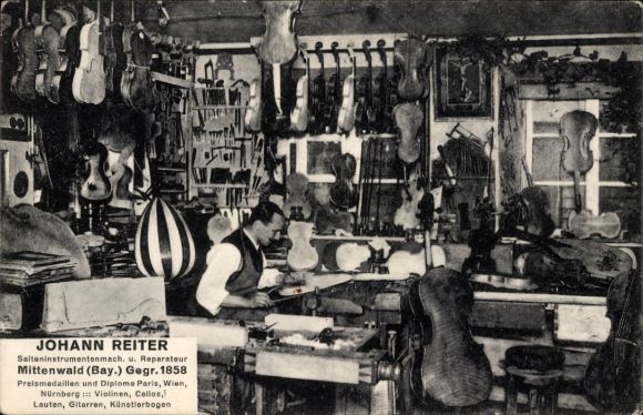 Ak Mittenwald in Oberbayern, Johann Reiter, Musikinstrumentenmacher