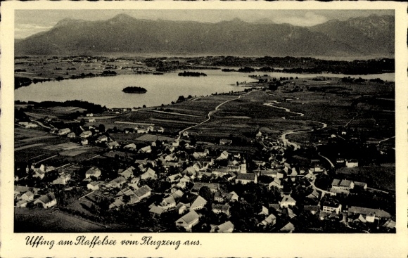 Ak Uffing am Staffelsee Oberbayern, Fliegeraufnahme