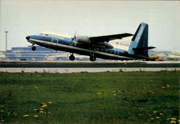 Postcard passenger aircraft, Fokker Friendship, City Hopper, PH-KFD