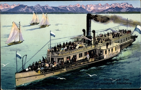 Postcard saloon steamer Starnberg on Lake Starnberg