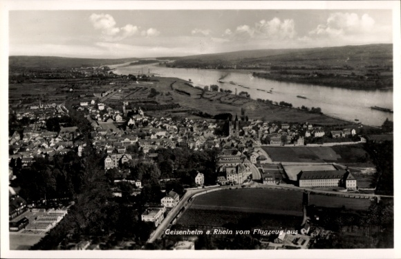 Postcard Geisenheim am Rhein Hesse, Geisenheim am Rhein from the airplane, river landscape, city view