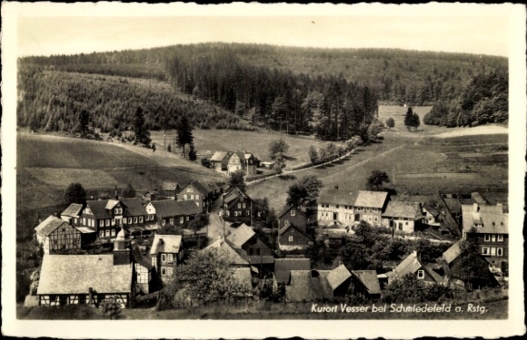 Postcard Vesser Suhl, general view of the spa town, houses