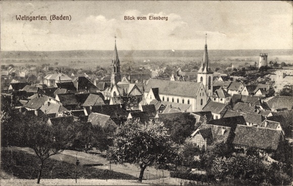 Postcard Weingarten in Baden, view from the Eissberg