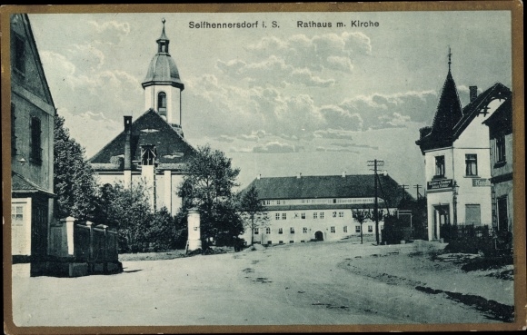 Postcard Seifhennersdorf in Saxony, town hall, church