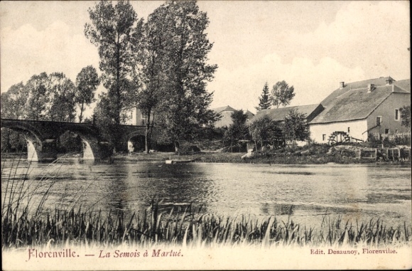 Postcard Florenville Wallonia Luxembourg, river landscape, bridge, buildings, trees, Florenville
