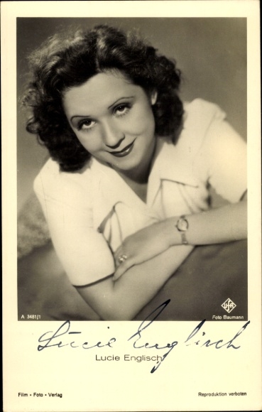 Postcard actress Lucie Englisch, portrait, Ufa Film, autograph