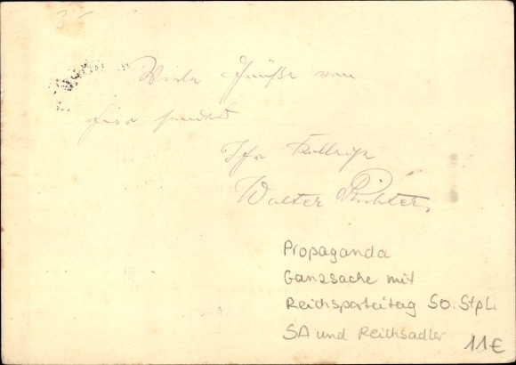Postal stationery PC Nuremberg, Nazi Party Rally 1937, SA marches, national eagle, standard bearer