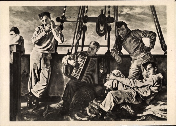 Artist PC Schwarte Hellweg, evening on board, sailors, HDK 198
