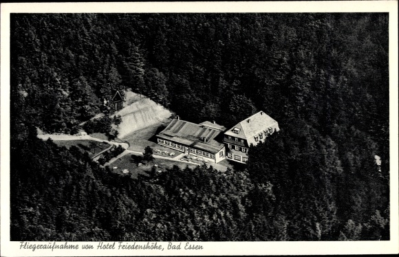 Ansichtkaart Bad Essen in Nedersaksen, luchtfoto van Hotel Friedenshöhe, bos